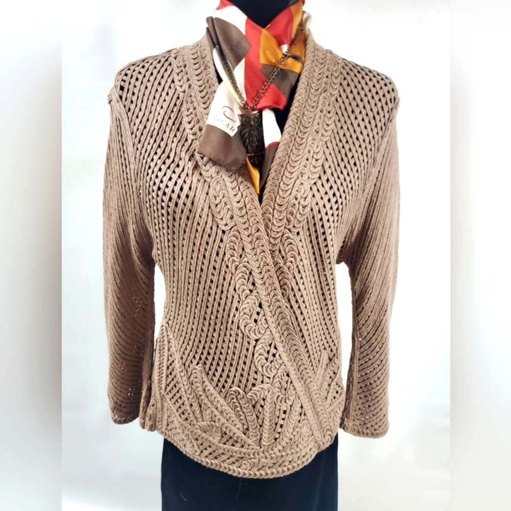 Chico's Women's Cotton Woven Sweater with Applied Designs